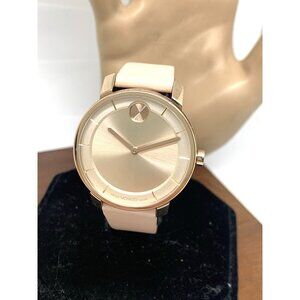Movado Women's Watch 3601078 Bold Swiss Quartz Rose Gold Pink Leather 34mm